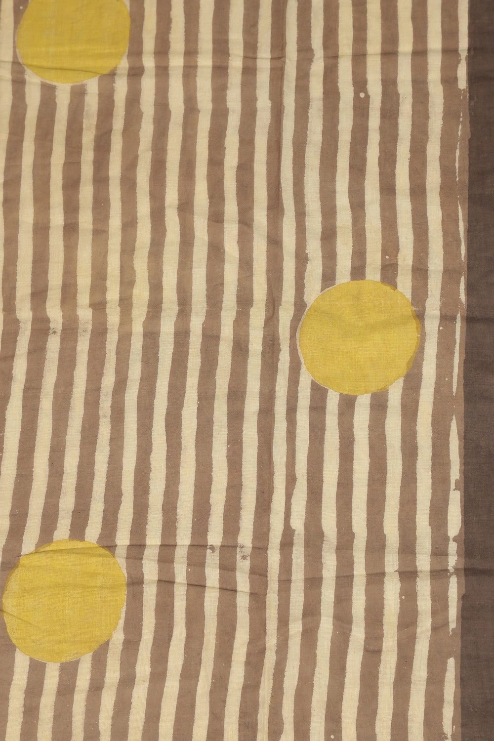 Unstitched blouse fabric matching the beige and brown striped Bagru hand-block printed cotton saree