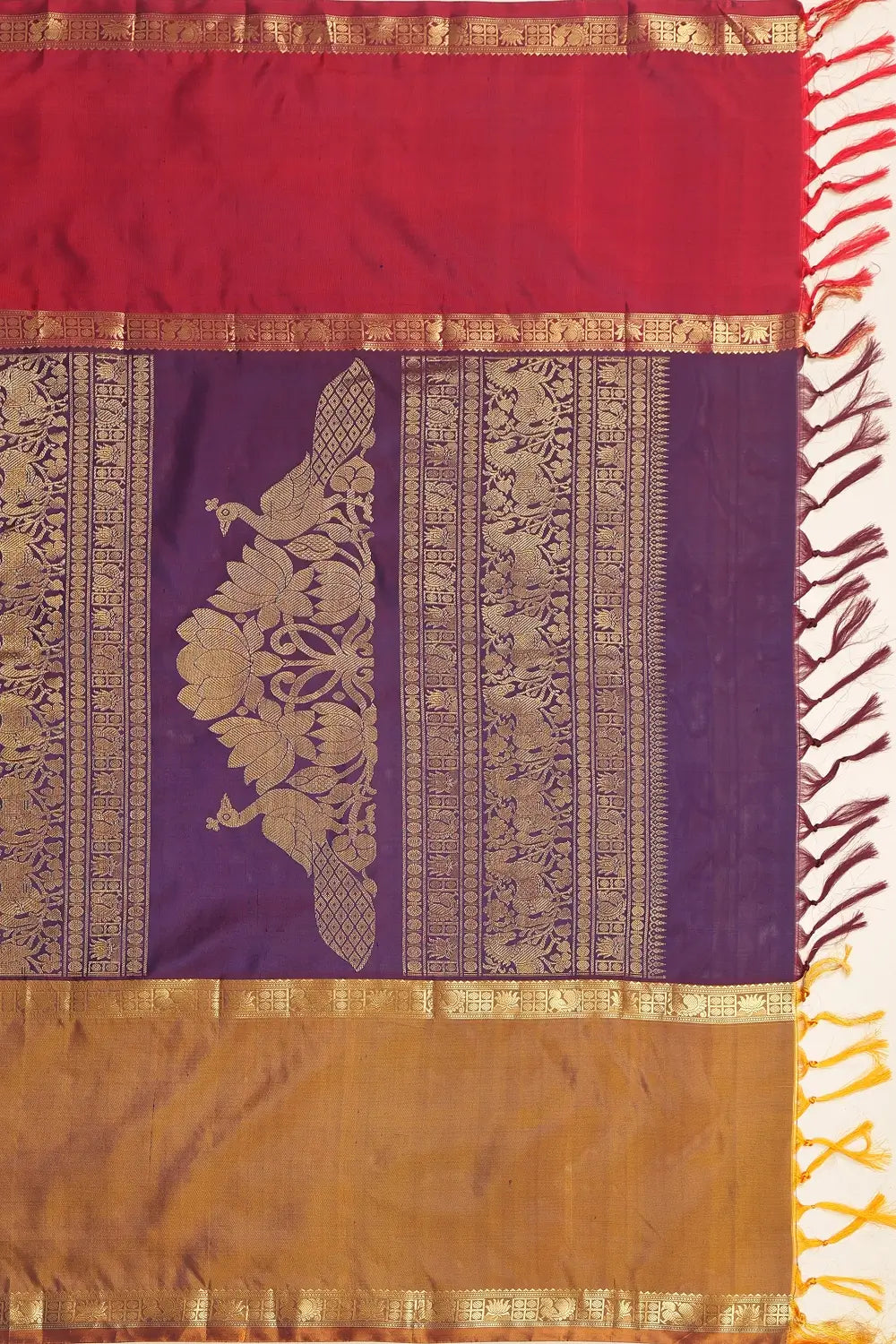 Folded and draped view highlighting the color transition and border alignment of the saree