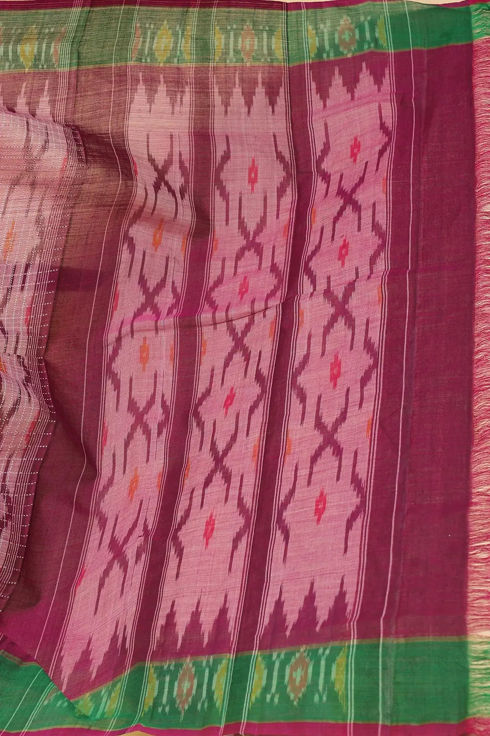 Unstitched blouse fabric matching the pink and green Muthyampet check cotton saree