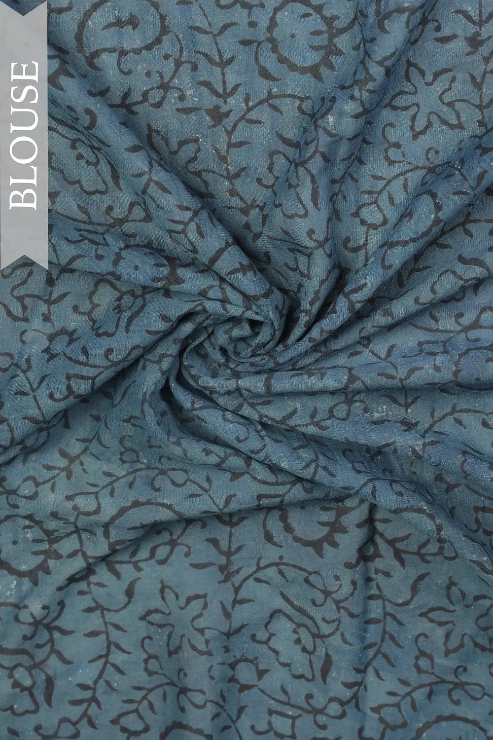 Unstitched blouse fabric matching the refreshing blue polka-dot Bagru hand-block printed cotton saree