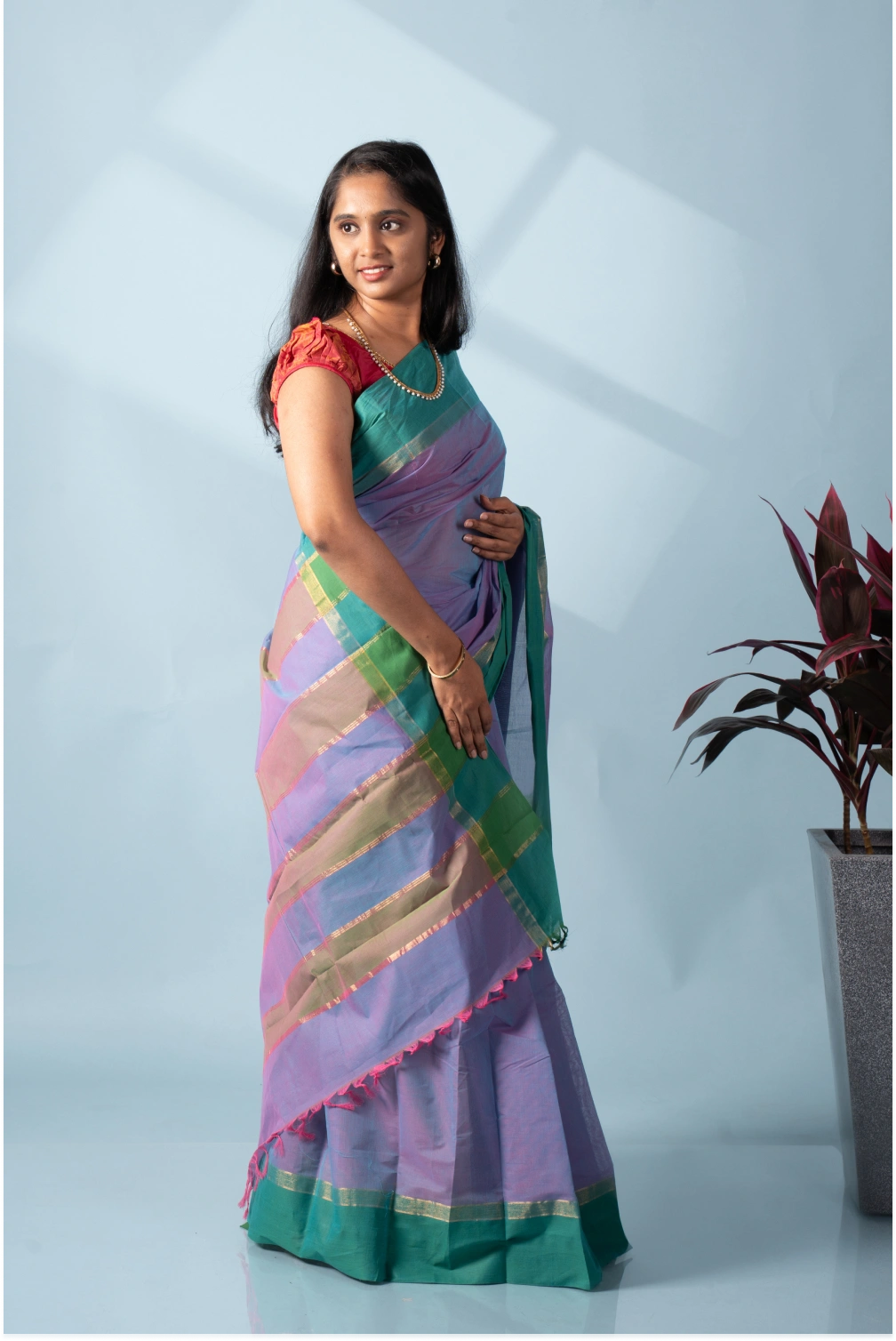 Purple & Green Aura Kodiyala Cotton Saree